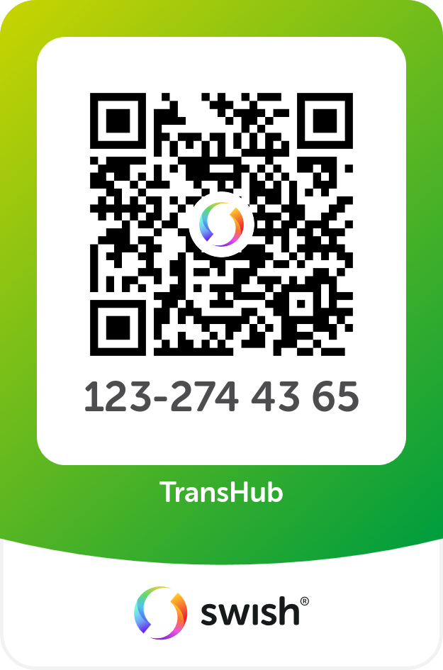 QR code to Swish to TransHub, number 123-274 43 65